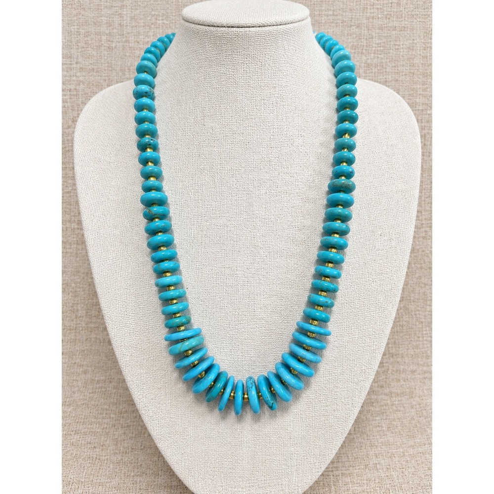 Turquoise Howlite Necklace Graduated Disc Beads Gold Western Statement 18"